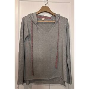 Hem & Thread Hoodie Sweatshirt Gray Multicolor Pullover Marled V Neck MEDIUM